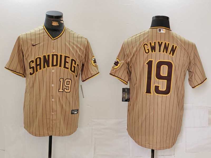 Men%27s San Diego Padres #19 Tony Gwynn Khaki Team Logo Stitched Cool Base Nike Jerseys